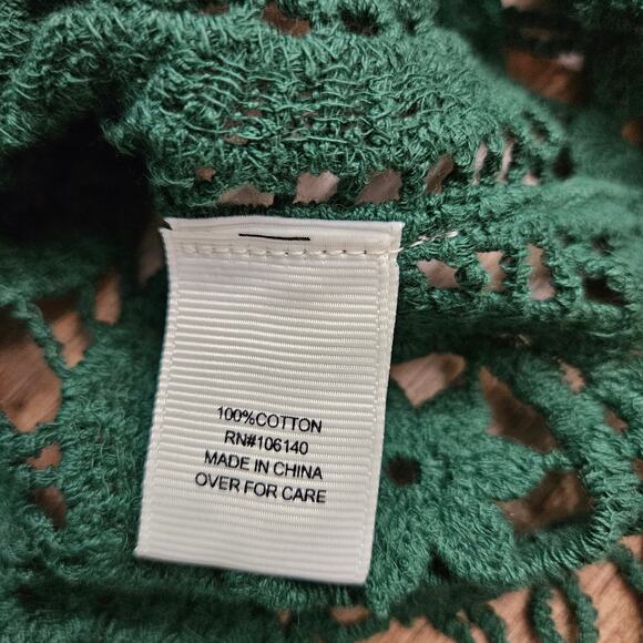 Ultra Pink Top Womens Small Green Open Crochet Knit 3/4 Bell Sleeve Scoopneck - Picture 10 of 14